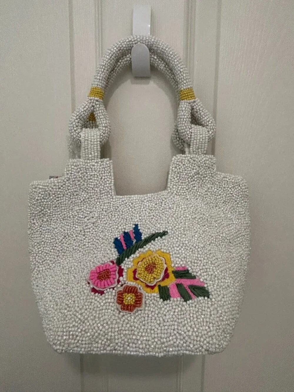 Beaded Sequin Bag Hummingbird Colorful Spring Flowers Top Handle Made in India
